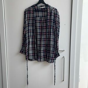 COPY - Zara Trafaluc Women's Plaid Flannel Button Up Blouse Lace Up Tie Side Si…